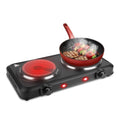 Electric Countertop Double Burner, 1800W Cooktop with Glass Hot Plate, Stepless Temperature Control, Easy to Clean, Indicator Lights, Compatible Cooking Stove for Office Home Camping RV