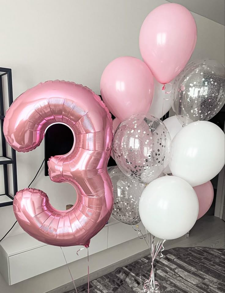 Numbers Balloon - 40 Inch Large Pastel Pink 3 for Three Year Old Birthday Decor | Party Decorations