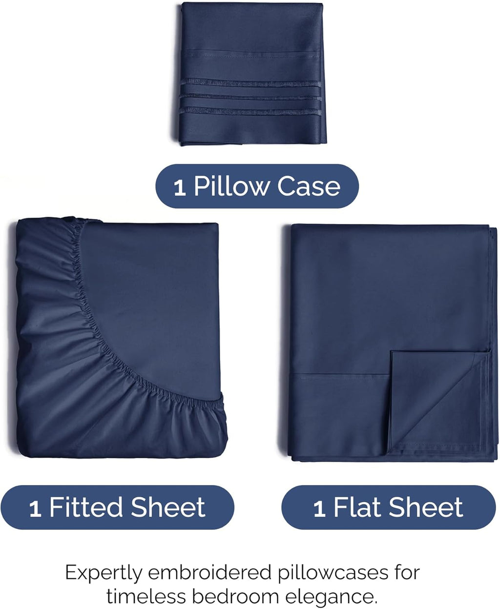 Skiennix Twin Size 3-Piece Sheet Set - Ultra-Soft Cooling Bed Sheets - Deep Pockets, Navy Blue