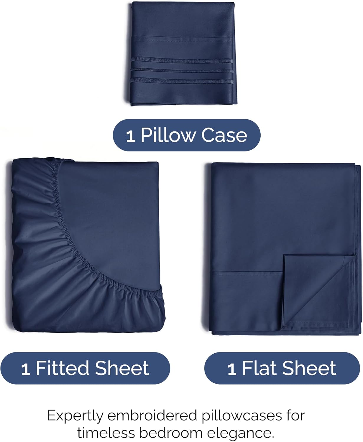 Skiennix Twin Size 3-Piece Sheet Set - Ultra-Soft Cooling Bed Sheets - Deep Pockets, Navy Blue