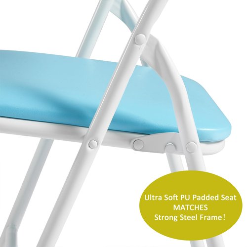 VECELO Kids Folding Activity Table and Chairs 5 Pcs, Portable, with Ultra Soft Padded Cushion, 5 Piece Set, Baby Blue