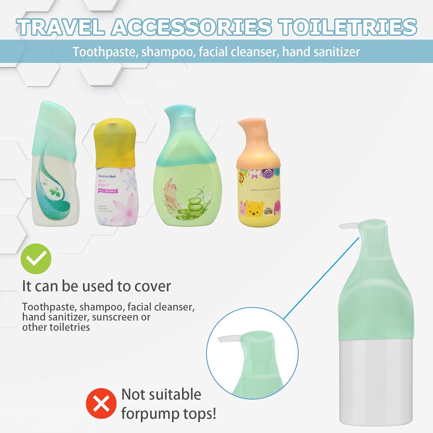 TRANOMOS Silicone Bottle Covers - Travel Essentials for Men & Women | Leak-Proof, Compact Size for Beach & Cruise