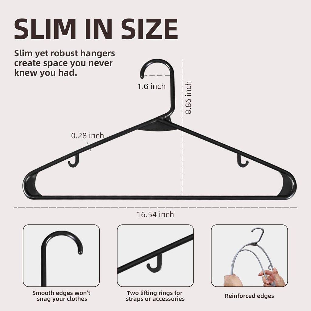 Plastic Hangers | Sturdy Space-Saving Design with Built-in Hooks - 20 Pack for Closet Organization