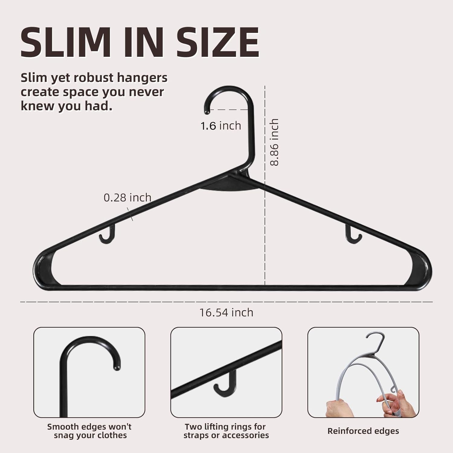 Plastic Hangers | Sturdy Space-Saving Design with Built-in Hooks - 20 Pack for Closet Organization