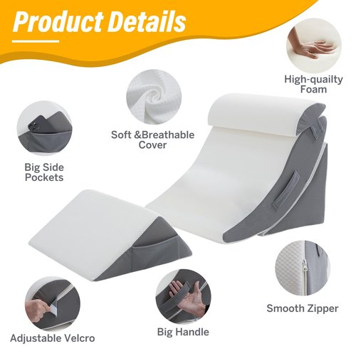 Ziixmile Wedge Pillow Set for After Surgery – 4PCS Orthopedic Bed Wedge Pillows for Sleeping – Adjustable Memory Foam Triangle Support for Back Pain Relief, Acid Reflux & Recovery (Grey)