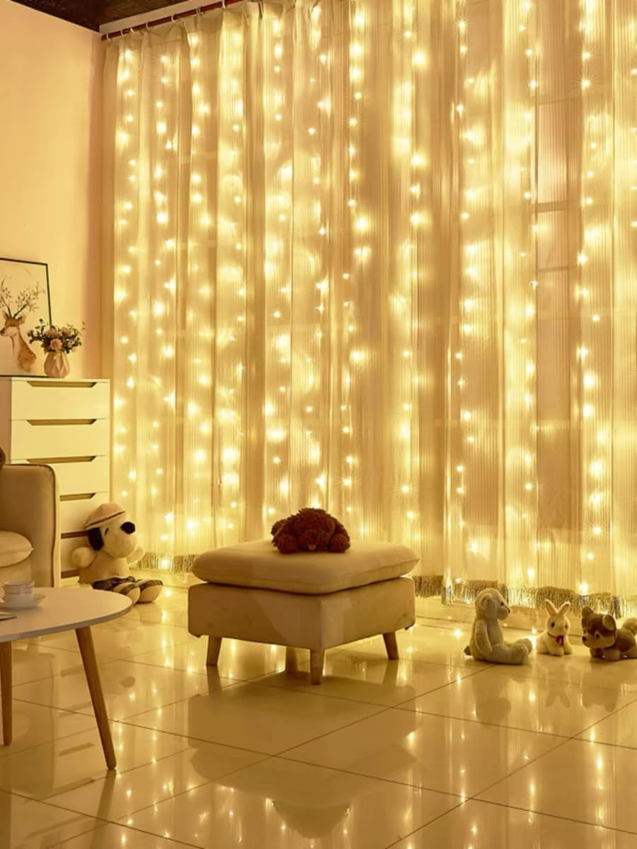 Skiennix 300 LED Curtain Lights - 3M x 3M Fairy String Lights for Weddings & Festivals | USB Plug, 8 Modes, Warm White