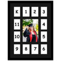 HEYTUYA 12x16 School Years Picture Frame K-12, Display One 5x7 Photo and Twelve 2.5x3.5 Pictures, Graduation Photo Collage Black Frame with Mat and Plexiglass for Wall hanging, Black Mat, Black