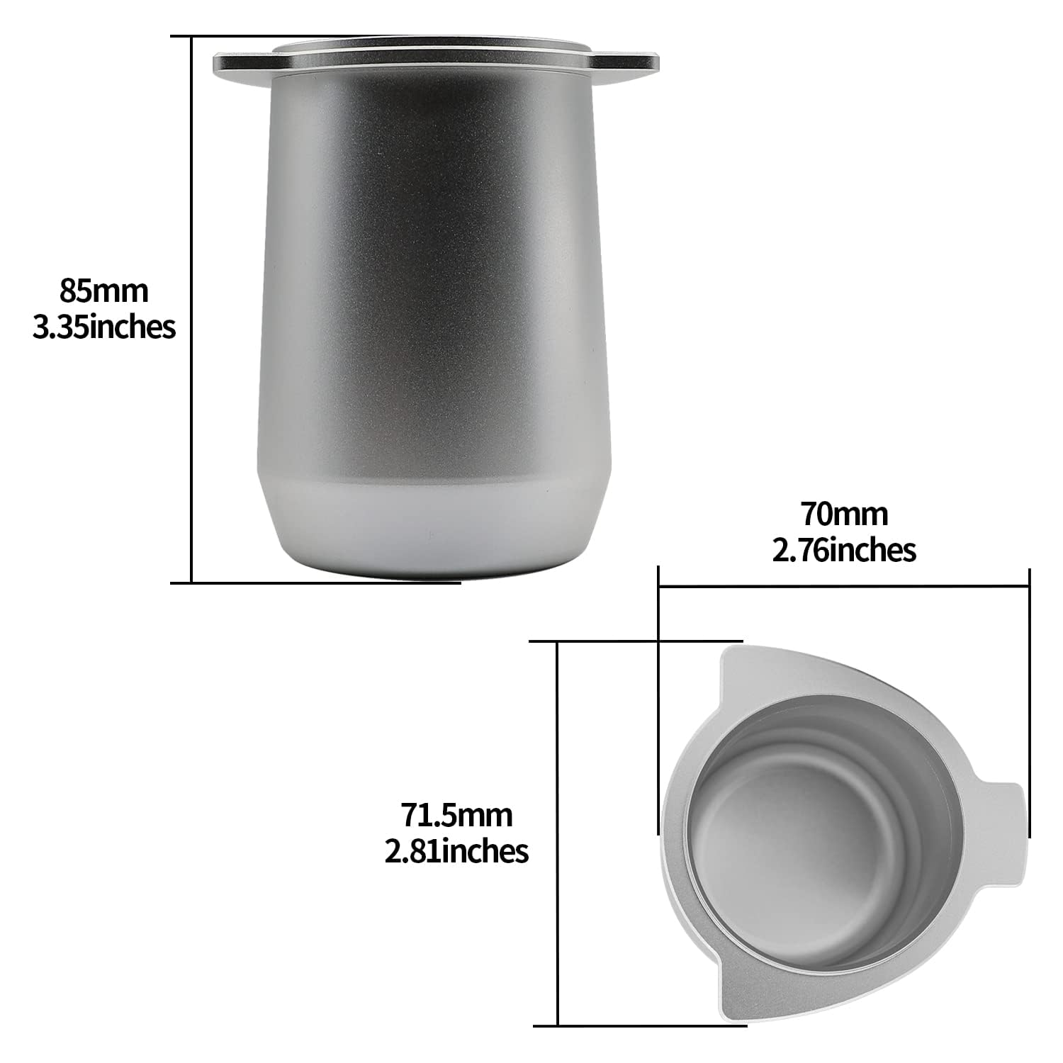 54mm Espresso Dosing Cup for Portafilter, Matte Silver Grounds Cup with Grinder-Activating Ring, Easy Transfer & Less Mess, Compatible with 54mm Breville Portafilters