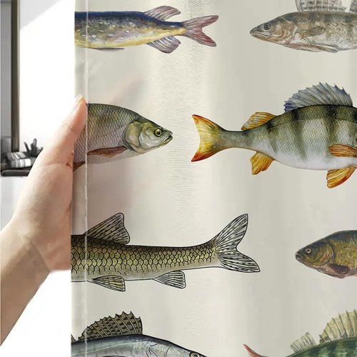 Sanzugh Rustic Cabin Fishing Shower Curtain, Country Lake House River Fish Hunting Fabric Shower Curtains Set for Men Bathroom Decorative with Hooks 72 X 72 Inch Camo Bath Decor