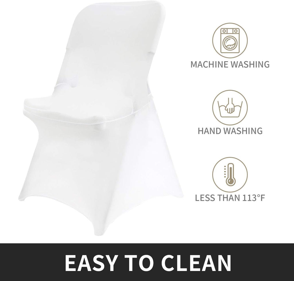 Peomeise Folding Chair Covers - Stretch Spandex for Weddings & Events | White, Set of 12