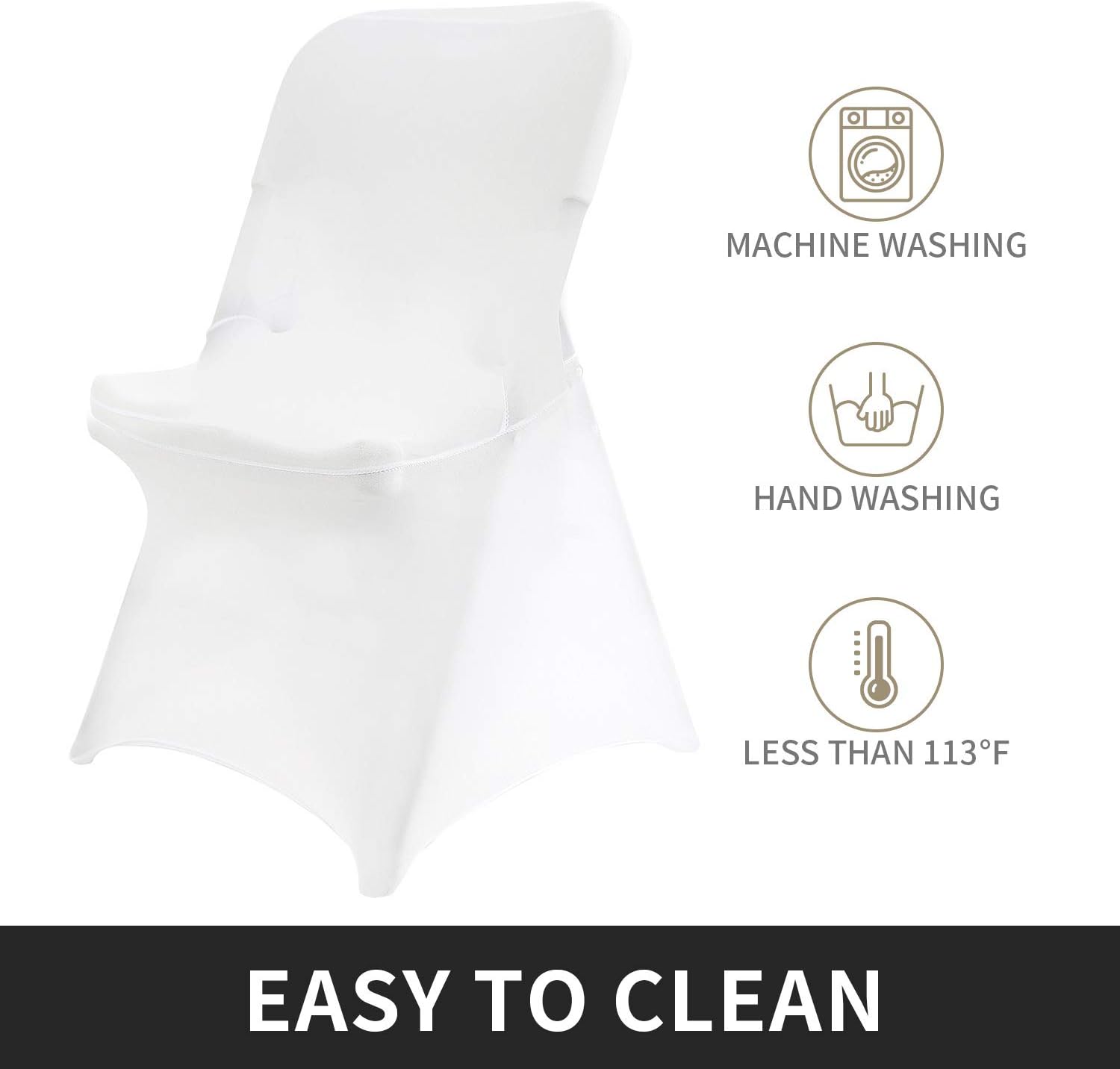 Peomeise Folding Chair Covers - Stretch Spandex for Weddings & Events | White, Set of 12