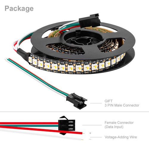 BTF-LIGHTING RGBW RGB+Cool White SK6812 (Similar WS2812B) Individually Addressable 3.3ft 1m 144(2X72) LEDs Flexible 4 Colors in 1 LED Dream Color LED Strip IP30 Non-Waterproof DC5V Black PCB