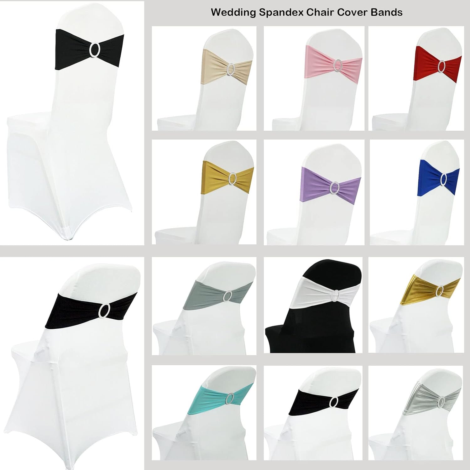 Spandex Chair Sashes - 50PCS Stretch Chair Ties with Buckle Slider for Wedding & Party Decor | Royal Blue