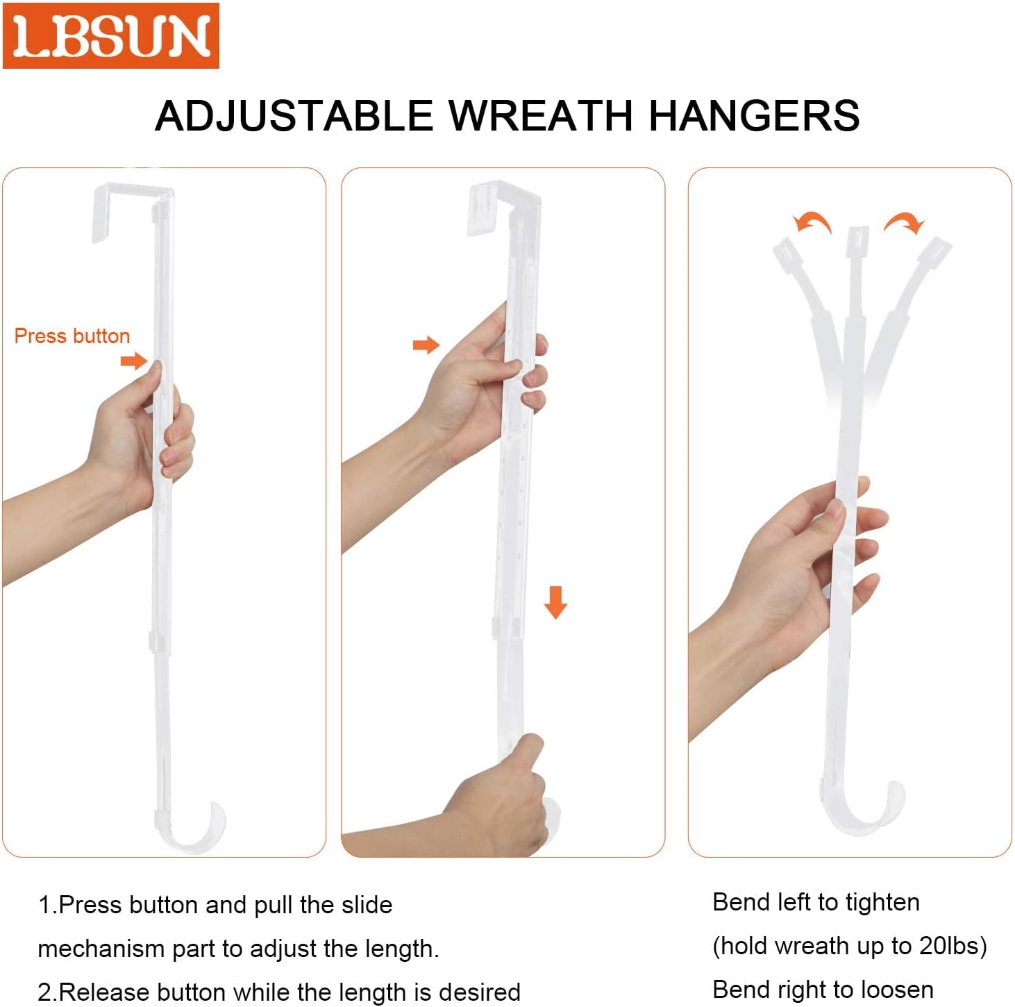 Adjustable Wreath Hanger by [Brand Name] - Over The Door Hook for 15 to 25 Inches | Holds Up to 20 lbs