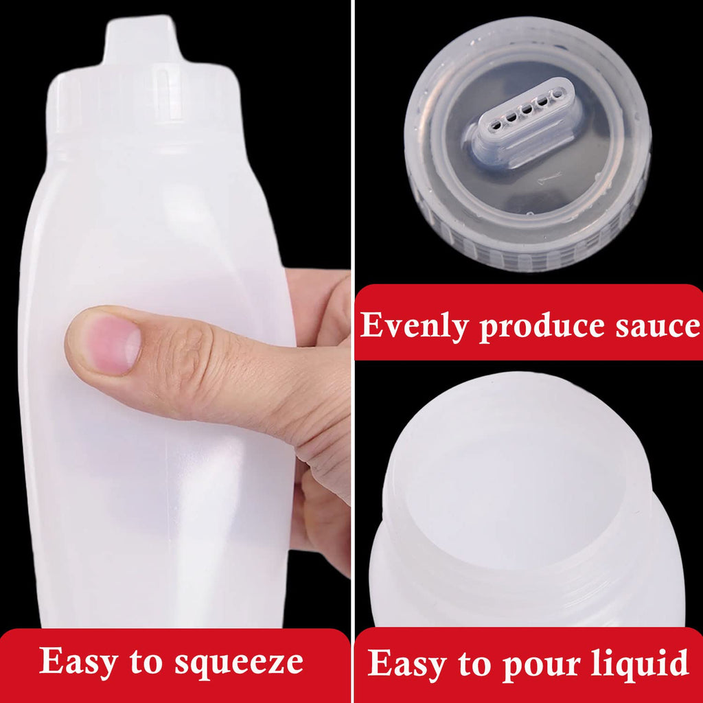 RAMFIYN Condiment Porous Squeeze Bottles, Small Salad Dressing & Sauce Container, Multi-nozzle Bottle - 6 pcs, 6oz, 5 nozzles