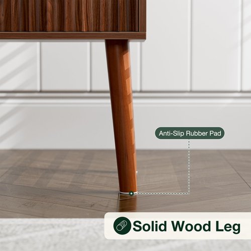 LCRBOL Side Table with Charging Station, Modern End Table with Fluted Drawer, Bedside Table, Night Stand with 2 Tiers Storage Space, for Bedroom, Living Room, Walnut