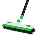 Floor Scrub Brush with Long Handle, 3-in-1 Scrape Scrubber Brush with Squeegee Stiff Bristle Deck Brush for Cleaning Tile Bathroom Patio Deck Garage Grout Kitchen