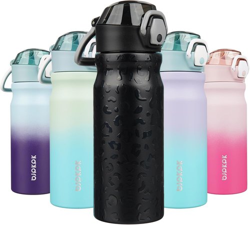 BJPKPK 18oz Insulated Water Bottle - Stainless Steel, BPA-Free, Leak-Proof, Black Leopard Design