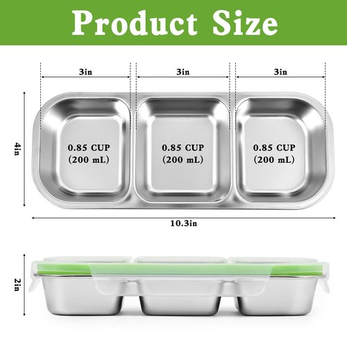 UPTRUST Reusable Snack Containers with Lids, 2pcs Stainless Steel 3-Compartment Snack Box, Divided and Leak-Proof Design for Take-Out Condiments and On-the-Go Snacks