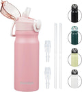 Skiennix Insulated Water Bottle - 18 oz Stainless Steel Flask with Straw & Carry Loop | Pink