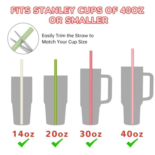 Tomorotec 15-Pack 12" Reusable Silicone Drinking Straws for Stanley Tumblers 20oz, 30oz, 40oz with 2 Cleaning Brushes, BPA-Free Food-Grade Vibrant Colors Flexible Straws for Family Use (Watermelon)