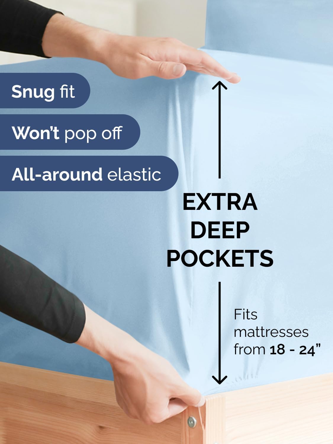 Skiennix Extra Deep Full Sheet Set - 6 Piece Breathable Cooling Bedding - Soft Wrinkle-Free Light Blue