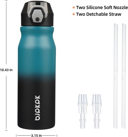 BJPKPK Insulated Water Bottle - 25oz Stainless Steel Flask with Straw, Leak-Proof Lid & Carry Handle | Indigo Black