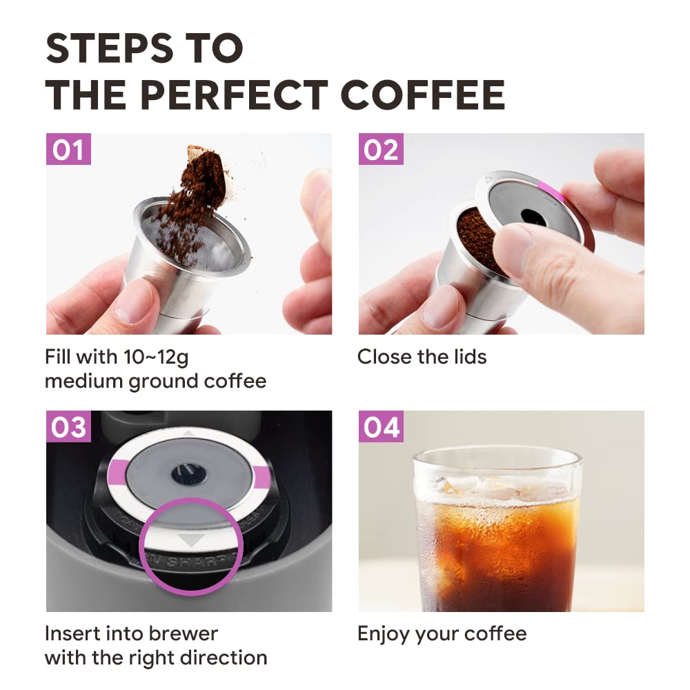 4 Pack Stianless Steel Reusable K Cup Coffee Pods Compatible for Keurig 1.0 & 2.0 Coffee Maker Refillable Keurig Coffee Filter