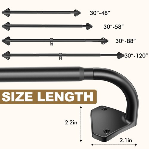 GXOACKJ Black Wrap Around Curtain Rods for Windows 28 to 48 inch,2 Pack 5/8 inch Industrial Telescoping Curtain Rod, Blackout Rods for Bedroom & Outdoor, Adjustable from 30 to 48 Inches