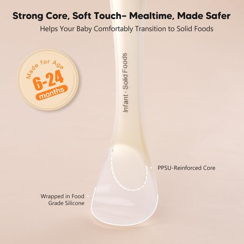 Omnilove Silicone Baby Spoons 2-Pack with Case, Self Feeding 6 Months, Baby Led Weaning Supplies, Toddler Utensils with Safety Chain, Toddler Essentials, Dishwasher Safe Baby Safety Products