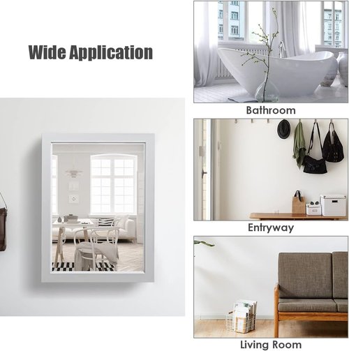 GOFLAME Bathroom Medicine Cabinet, Wall Mount Mirrored Storage Cabinets w/Single Door & Adjustable Shelf, Multipurpose Wooden Organizer for Hallway Living Room Bedroom, Grey