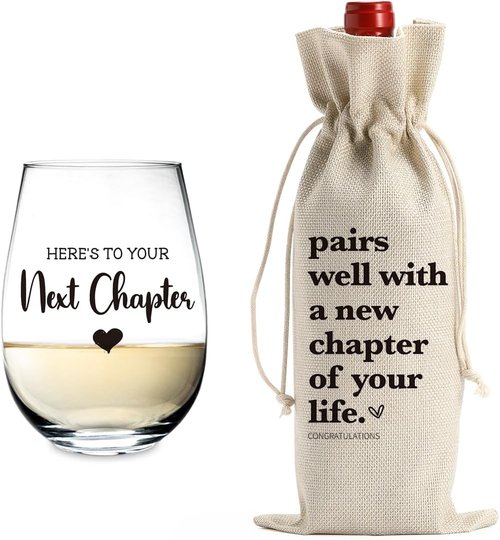 New Chapter Wine Bag Glass Set Farewell Gifts for coworkers Going Away Gift for Friends New Beginning New Business Owner New Job Gifts for Coworker Boss Teacher