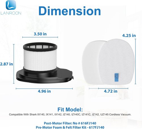 IX141 Filters for Shark IX141, IX140, IZ140 | 2-Pack Replacement Filter Kit with Foam & Felt