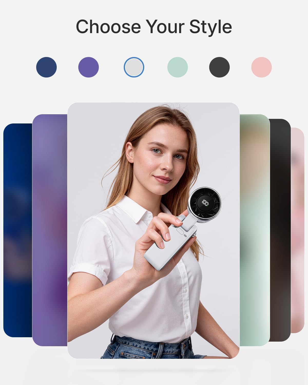 Skiennix Portable Handheld Turbo Fan - 5-Speed Rechargeable Mini Personal Fan | Ideal for Travel & Beach (White)