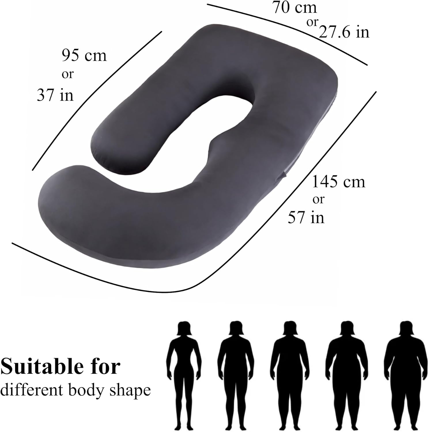 ALLOPERA Full Body Pregnancy Pillow - 57 Inch Maternity Support for Back, Neck, and Hips | Removable Washable Cover, Black Milk Fiber