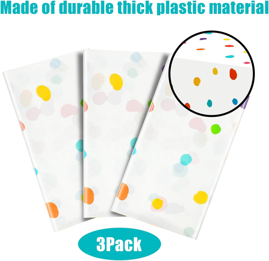 Skiennix Colorful Polka Dot Tablecloth - Disposable Rainbow Design for Picnics & Parties | 3 Pcs Set