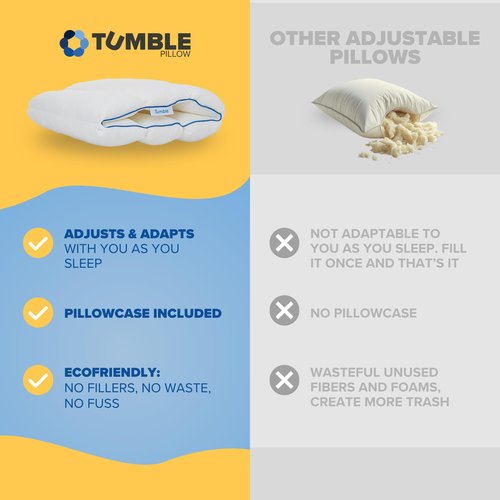 TUMBLE 6-Chamber Adjustable Bed Pillow | Back, Side & Stomach Sleepers | Cooling Cover | Memory Foam & Gel Fiber Fill | Customize Your Comfort | CertiPUR/Oeko-Tex | Standard Queen 1 Pack