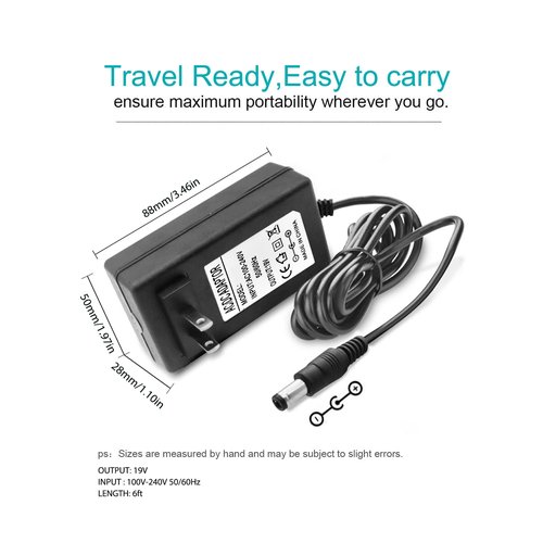 19V AC DC Charger Power Cord Compatible for Eufy RoboVac 11S 12 15C 25C 30C 35C, Pure Clean PUCRC 15 25 26B 90, Coredy Robotic R580 R650 R750 G800, ILIFE V3s Pro A4s Pro V5s Pro Robot Vacuum Cleaner