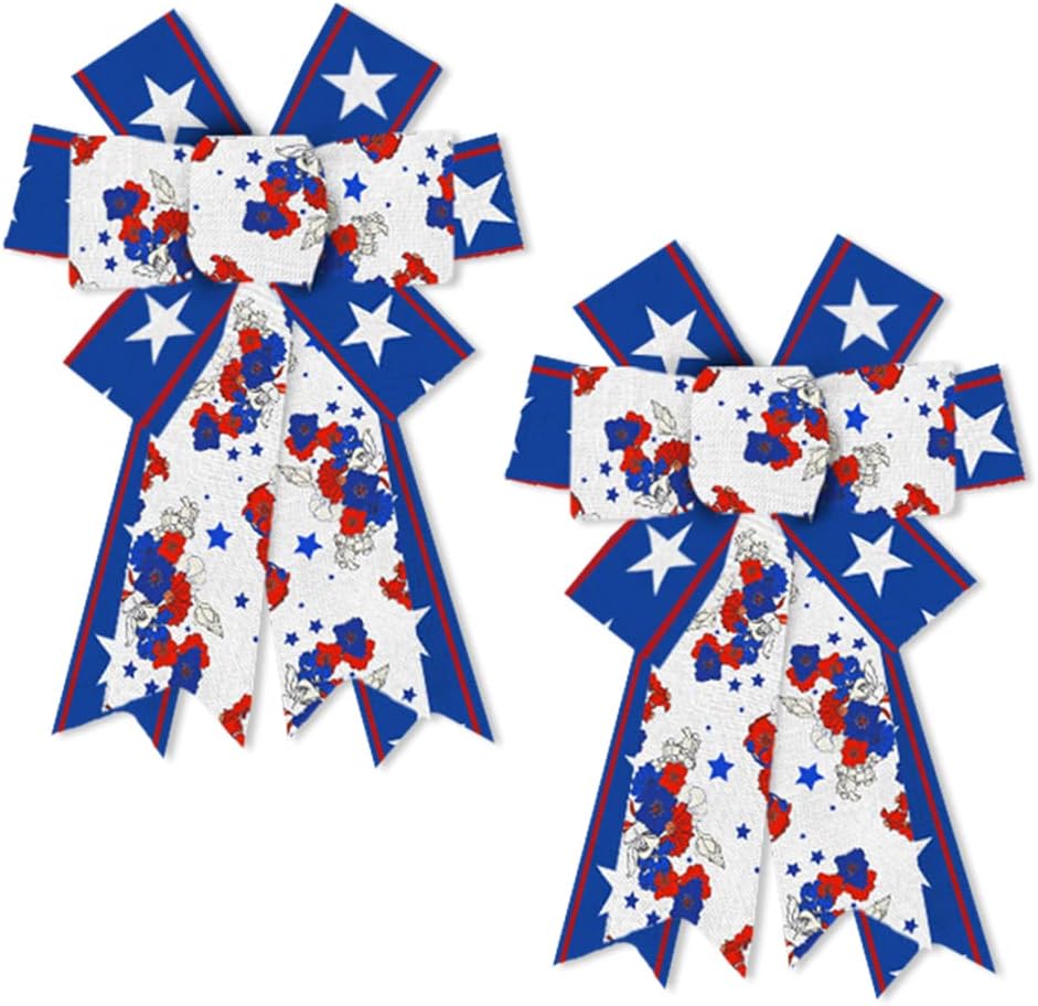 Regine Switzerland Patriotic Wreath Bows - Red, White & Blue Burlap Decor for 4th of July | 2-Pack