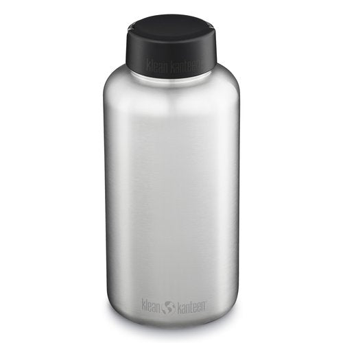 Klean Kanteen Wide Mouth Water Bottle with Loop Cap - Screw Top Leakproof Design - BPA-Free Recycled Stainless Steel - Single Wall - Lightweight Reusable Bottle - Brushed Stainless - 64 oz
