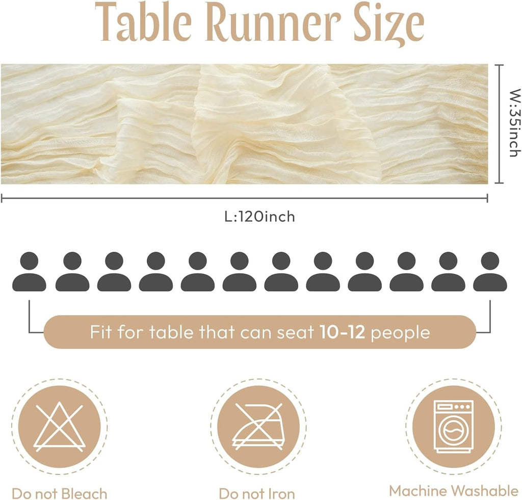 Sioloc Beige Cheesecloth Table Runner - Soft Gauze Boho Decor for Spring Events | 120'' x 35''