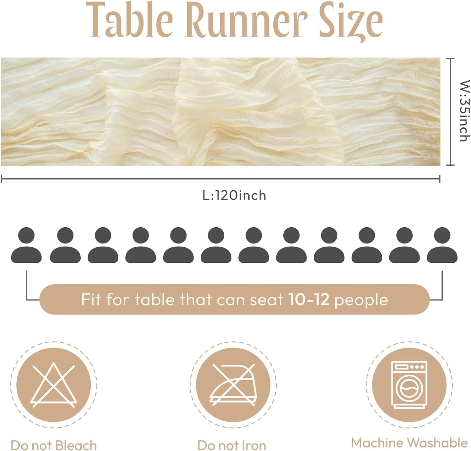 Sioloc Beige Cheesecloth Table Runner - Soft Gauze Boho Decor for Spring Events | 120'' x 35''