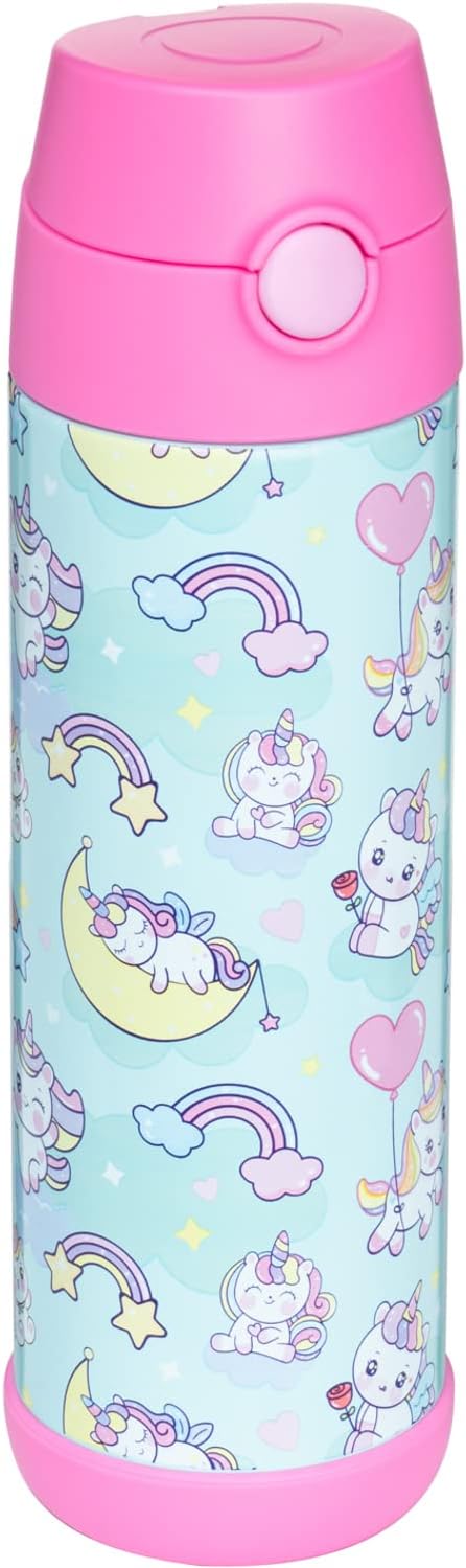 Snug Kids Water Bottle - Insulated Double-Wall Stainless Steel, Leakproof Design - Unicorn, 17oz