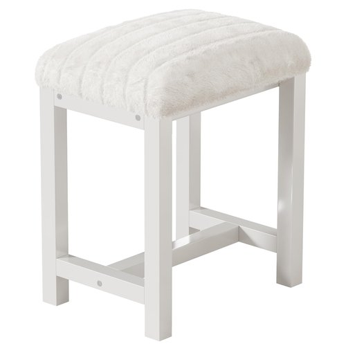 Small Vanity Stool, Cute Vanity Stools with Soft Faux Rabbit Fur Cushion, White Makeup Vanity Chair for Small Spaces, Living Room, Bedroom, Entryway, Ottoman Foot Rest for Couch Sillas Modern