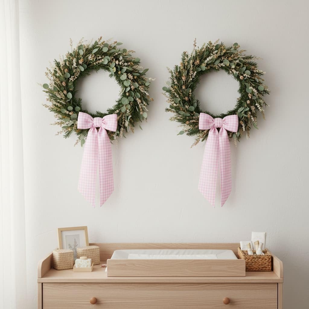 Pink White Checkered Plaid Bow Ribbon Bundle - Wreath Sash for Front Door Decor | 2 Pack (5.12" x 54.33")