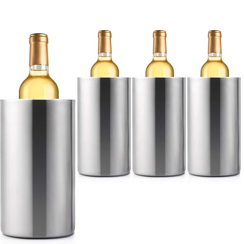 Jolitac 4 Pack Wine Chiller Bucket, Stainless Steel Double Wall Wine Cooler Bucket, Keeps Cold for Hours Wine Bottle Cooler Chiller Insulated Champagne Beer Ice Bucket (4 PCS)