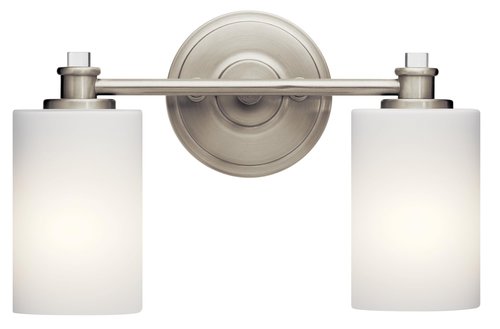 Kichler Joelson 14" 2 Light Vanity Light with Satin Etched Cased Opal and Clear Glass Accent Glass in Brushed Nickel