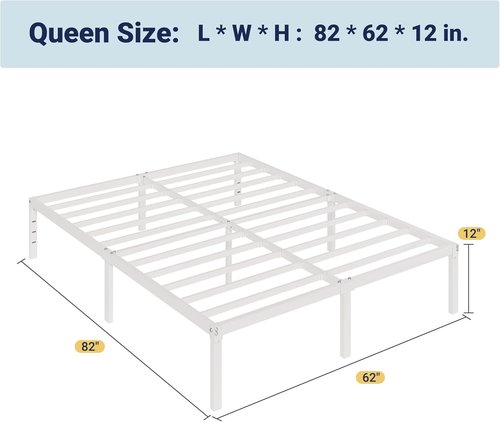 Allewie Queen Bed Frame - 12 Inch Metal Platform Bed with Storage | Easy Assembly, White Finish