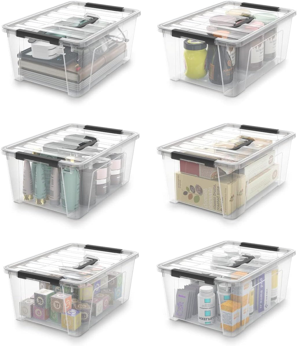 WYT Clear Storage Latch Bins - 6-Pack Organizer Boxes with Handles & Lids | 5-Litre Capacity