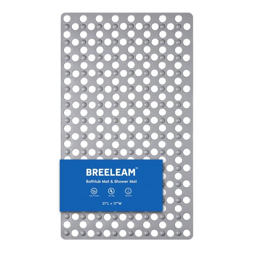 BREELEAM Non Slip Bathtub Mat and Shower Mat 31x17 inch,Bath Mat with Quick Dry Drain Holes and Suction Cups, Soft Comfortable Safe Bathroom Mat for Bath Tub, Floor, Tile (Grey)